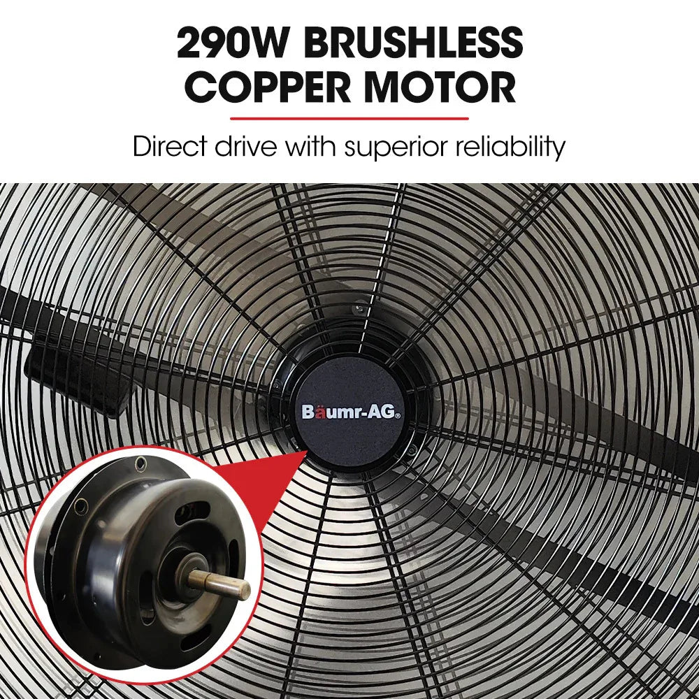 BAUMR-AG 36" 914mm Industrial Mobile Floor Drum Fan, 290W Brushless Motor, Tilting, Large, Commercial, Heavy-duty Frame, EESS Certified - Mekamart Australia