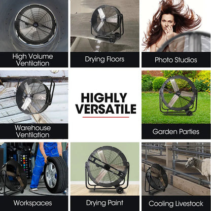 BAUMR-AG 36" 914mm Industrial Mobile Floor Drum Fan, 290W Brushless Motor, Tilting, Large, Commercial, Heavy-duty Frame, EESS Certified - Mekamart Australia