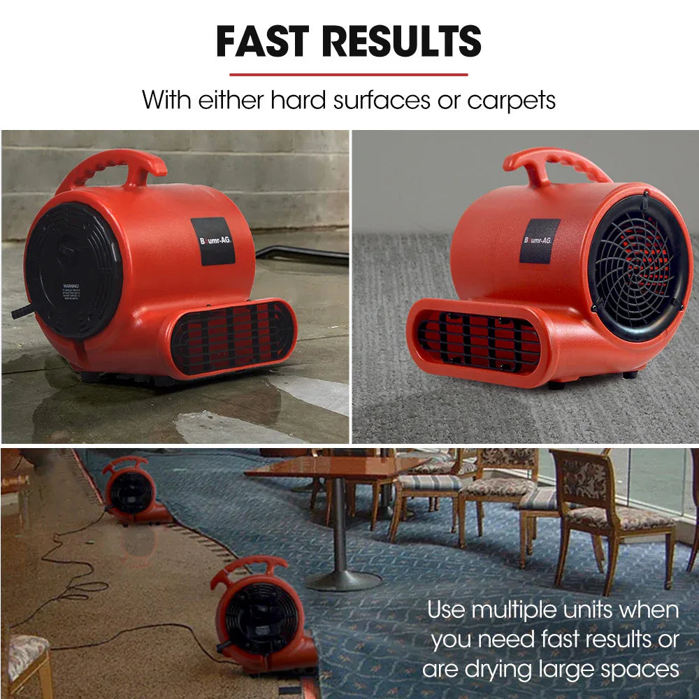 Baumr-AG 3-Speed Carpet Dryer Air Mover Blower Fan, 700CFM, Sealed Copper Motor, Poly Housing - Mekamart Australia