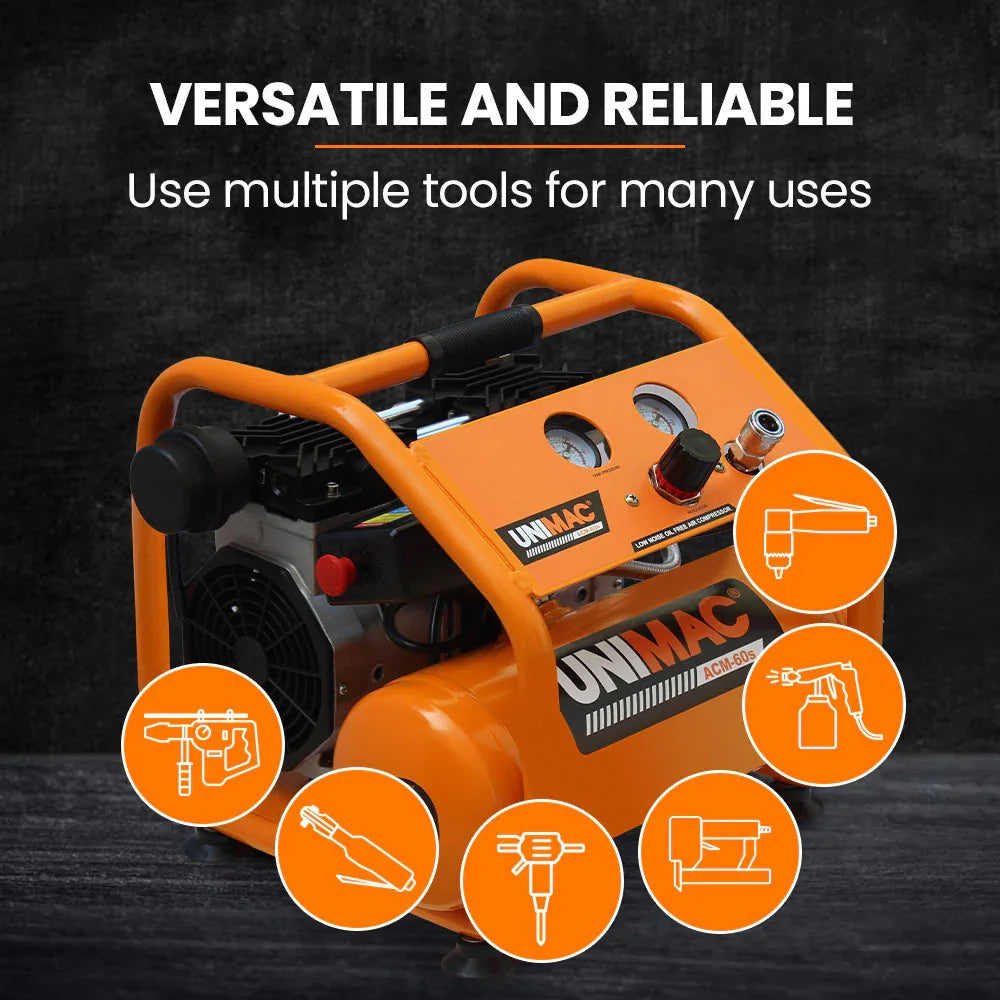 Unimac 1.5HP 6L Silent Oil-Free Portable Electric Air Compressor, for Airtools, Tyre Inflation - Mekamart Australia
