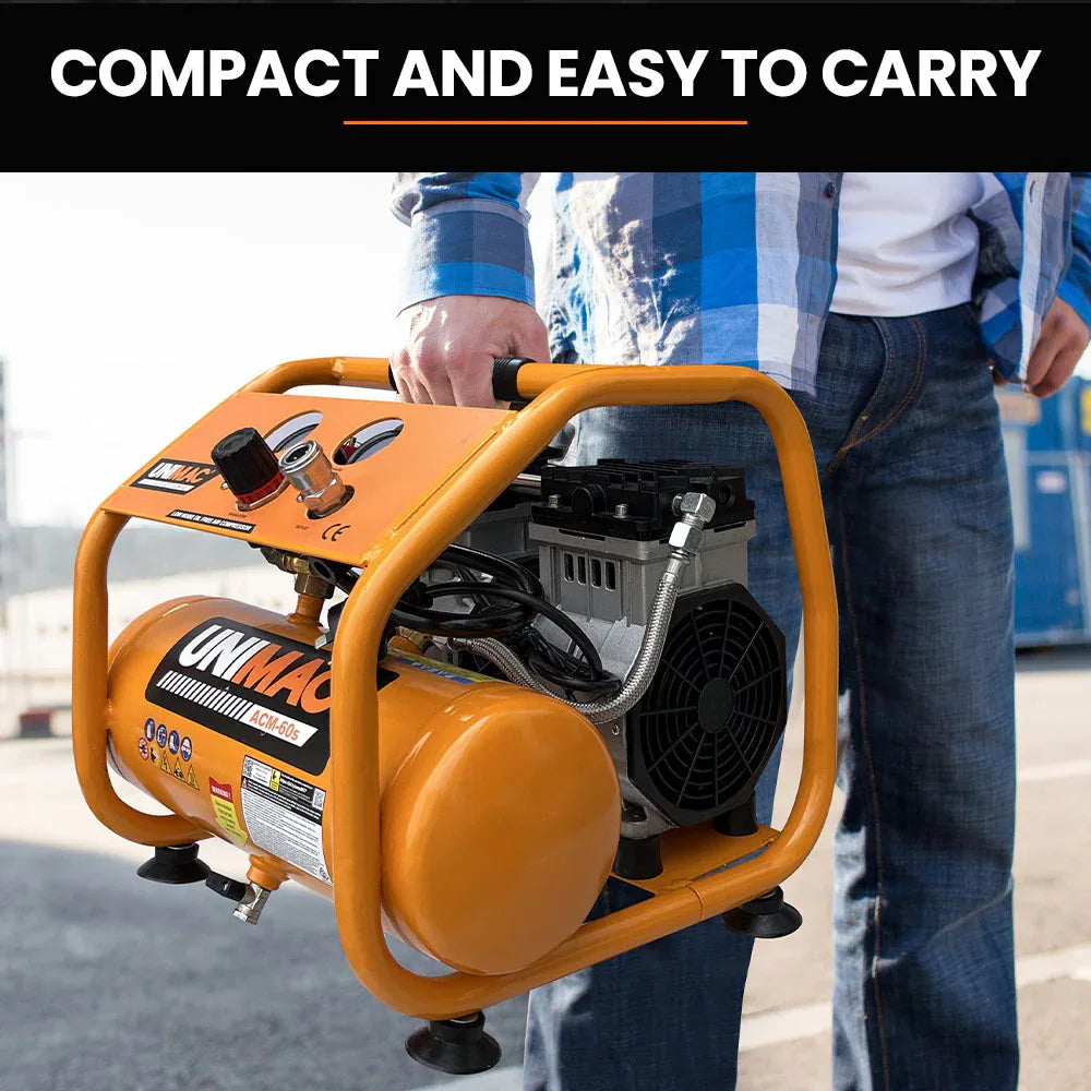 Unimac 1.5HP 6L Silent Oil-Free Portable Electric Air Compressor, for Airtools, Tyre Inflation - Mekamart Australia