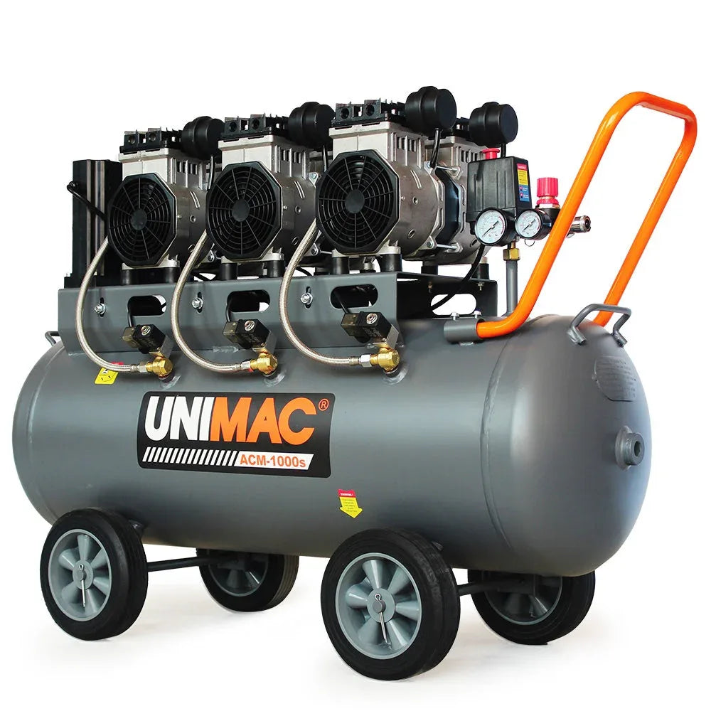 UNIMAC 100L 4.5HP Silent Oil-Free Air Compressor, with Twin Nitto Outlets, 15A Plug - Mekamart Australia
