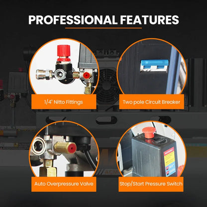 UNIMAC 100L 4.5HP Silent Oil-Free Air Compressor, with Twin Nitto Outlets, 15A Plug - Mekamart Australia