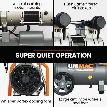 UNIMAC 25L 1.5HP Silent Oil-Free Electric Air Compressor, Portable - Mekamart Australia