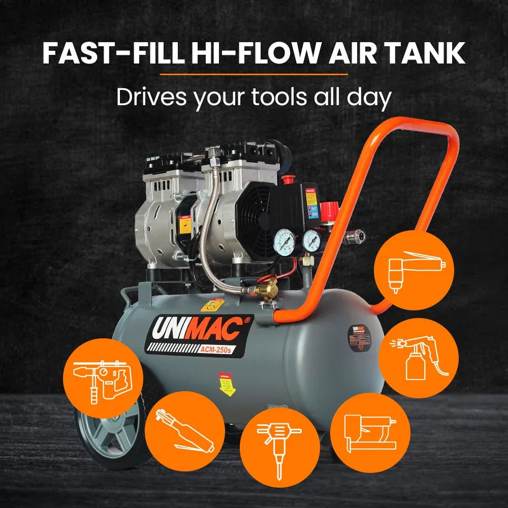 UNIMAC 25L 1.5HP Silent Oil-Free Electric Air Compressor, Portable - Mekamart Australia