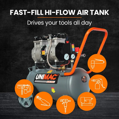 UNIMAC 25L 1.5HP Silent Oil-Free Electric Air Compressor, Portable - Mekamart Australia