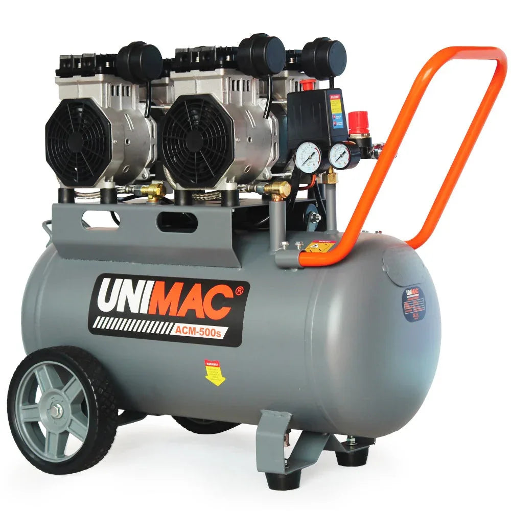 UNIMAC 50L 3.0HP Silent Oil-Free Electric Air Compressor, Portable, Twin Nitto Outlets - Mekamart Australia