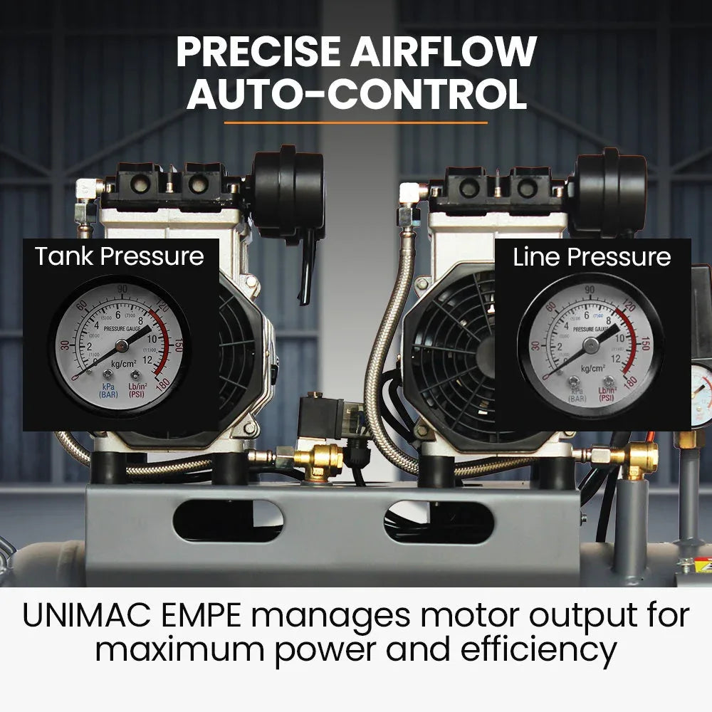 UNIMAC 50L 3.0HP Silent Oil-Free Electric Air Compressor, Portable, Twin Nitto Outlets - Mekamart Australia