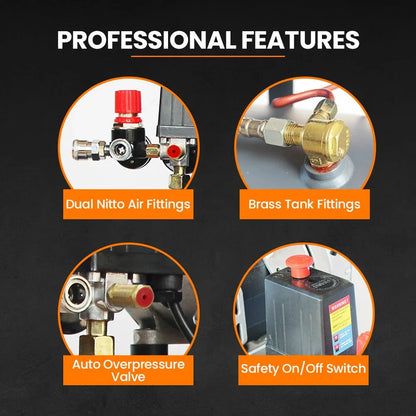 UNIMAC 50L 3.0HP Silent Oil-Free Electric Air Compressor, Portable, Twin Nitto Outlets - Mekamart Australia