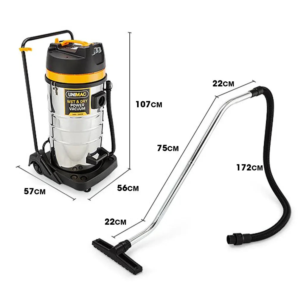 UNIMAC 100L 2400W Wet and Dry Vacuum Cleaner, Heavy-Duty Dual Copper Motors, Accessory Set, for Workshop Car Carpet - Mekamart Australia