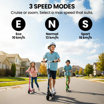 ALPHA Edge Electric Scooter Kids/Teens, 16km/h Max, Adjustable Height, UL Certified, AU Compliant, Dual Brakes, Bluetooth Music, LED, Blue - Mekamart Australia