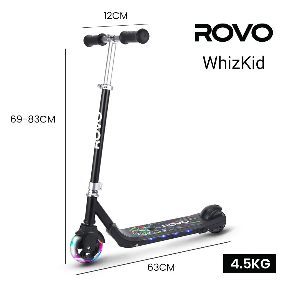 ROVO KIDS WhizKid Electric Scooter, Ages 5-11, Adjustable Height, AU Compliant, Lithium Battery, Brushless Motor, Black - Mekamart Australia