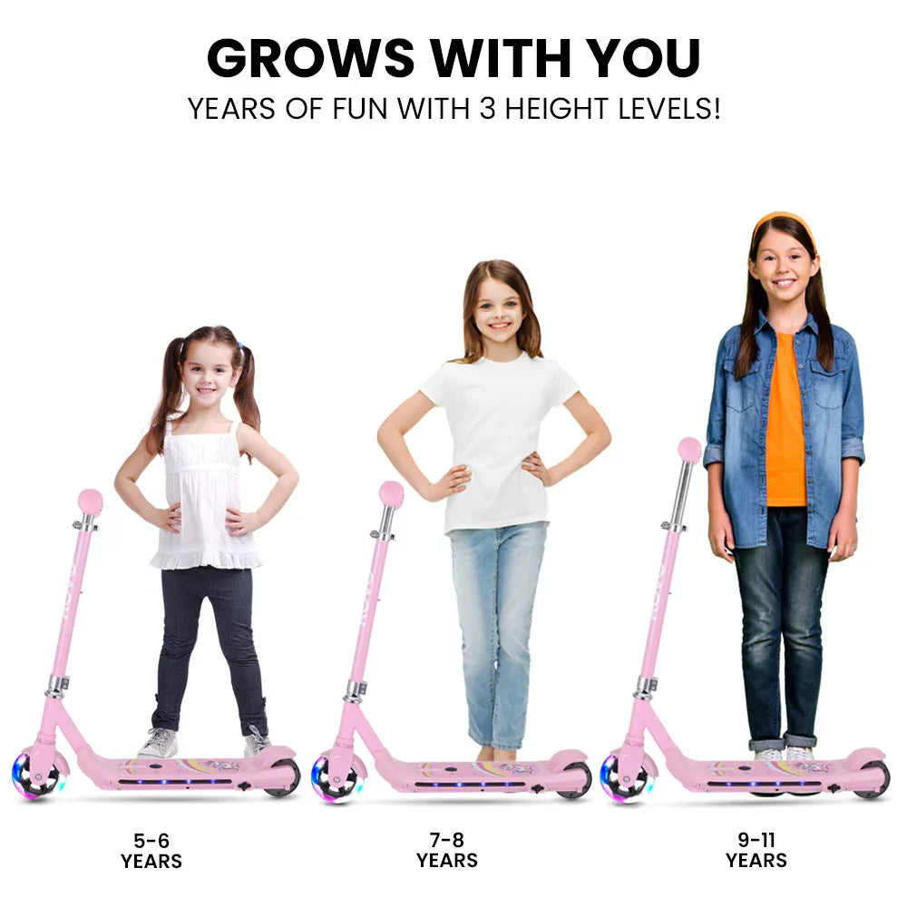 ROVO KIDS WhizKid Electric Scooter, Ages 5-11, Adjustable Height, AU Compliant, Lithium Battery, Brushless Motor, Pink - Mekamart Australia
