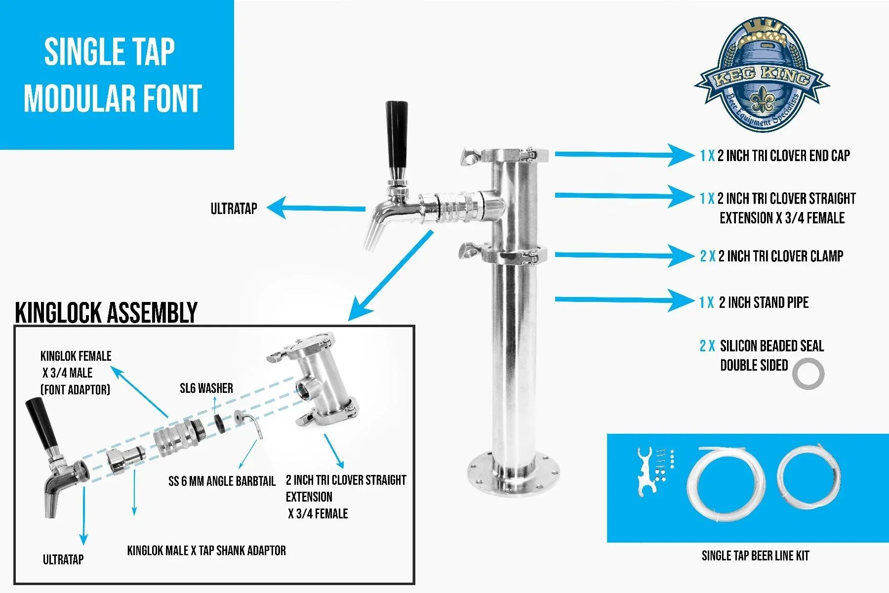 Beer Font Tower - Single Tap Modular Beer Font with Tap - Mekamart Australia