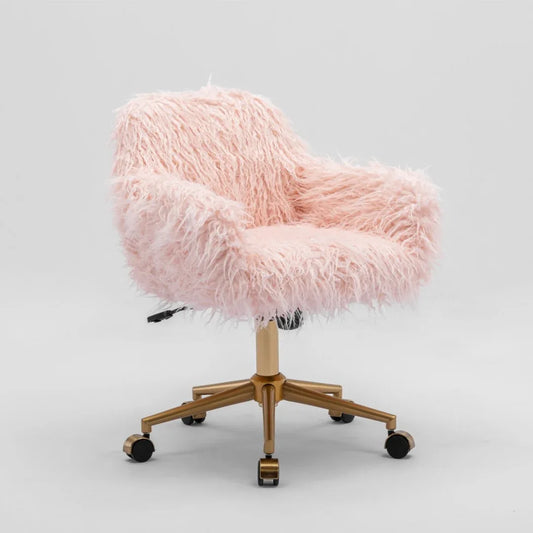 Fluffy Office Chair Faux Fur Modern Swivel Desk Chair for Women And Girls-Pink - Mekamart Australia