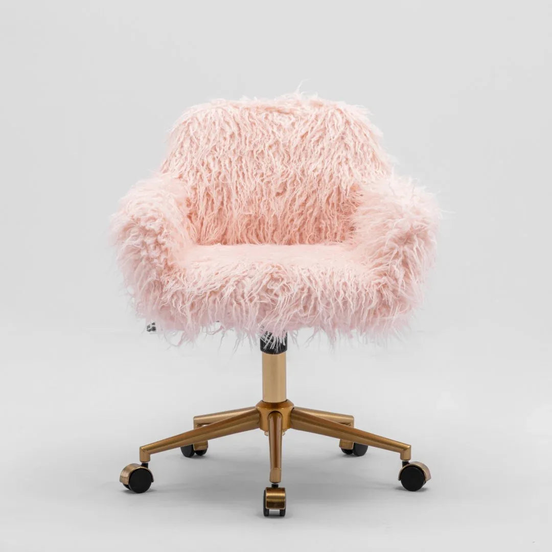 Fluffy Office Chair Faux Fur Modern Swivel Desk Chair for Women And Girls-Pink - Mekamart Australia