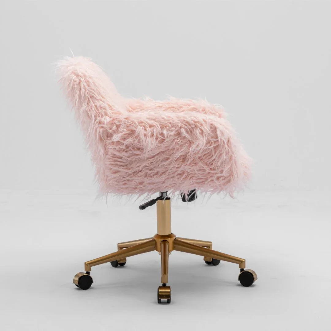 Fluffy Office Chair Faux Fur Modern Swivel Desk Chair for Women And Girls-Pink - Mekamart Australia