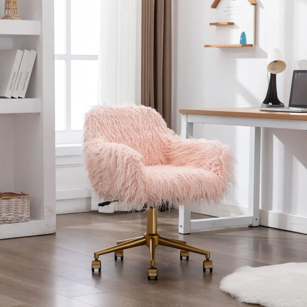 Fluffy Office Chair Faux Fur Modern Swivel Desk Chair for Women And Girls-Pink - Mekamart Australia