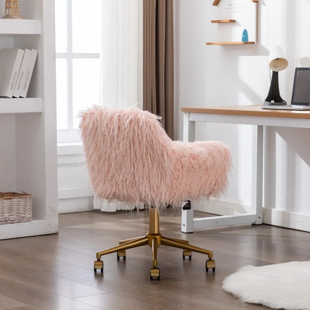 Fluffy Office Chair Faux Fur Modern Swivel Desk Chair for Women And Girls-Pink - Mekamart Australia