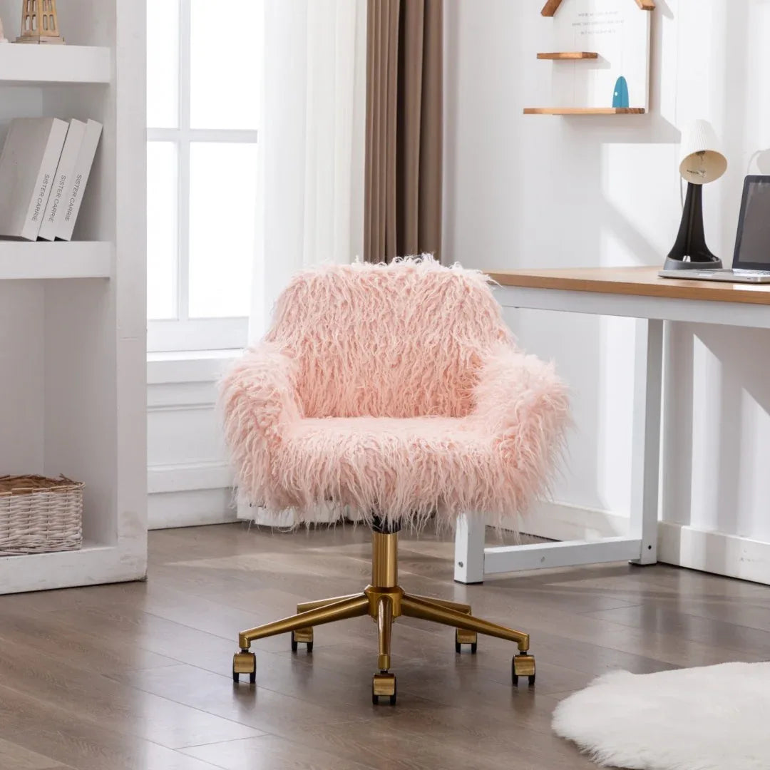 Fluffy Office Chair Faux Fur Modern Swivel Desk Chair for Women And Girls-Pink - Mekamart Australia