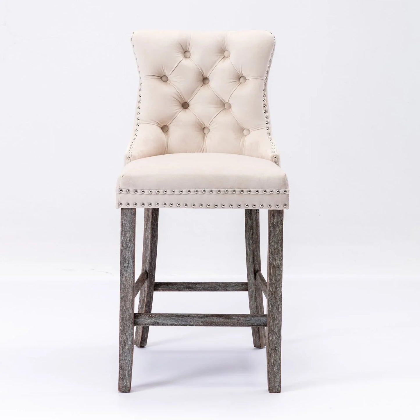 4X Velvet Bar Stools with Studs Trim Wooden Legs Tufted Dining Chairs Kitchen - Mekamart Australia