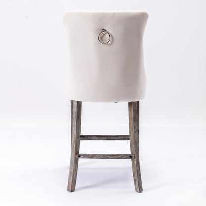 4X Velvet Bar Stools with Studs Trim Wooden Legs Tufted Dining Chairs Kitchen - Mekamart Australia