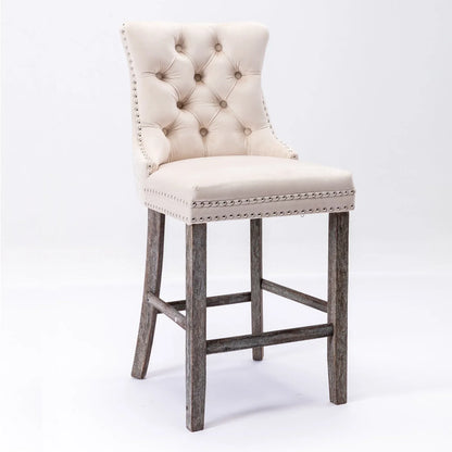 4X Velvet Bar Stools with Studs Trim Wooden Legs Tufted Dining Chairs Kitchen - Mekamart Australia