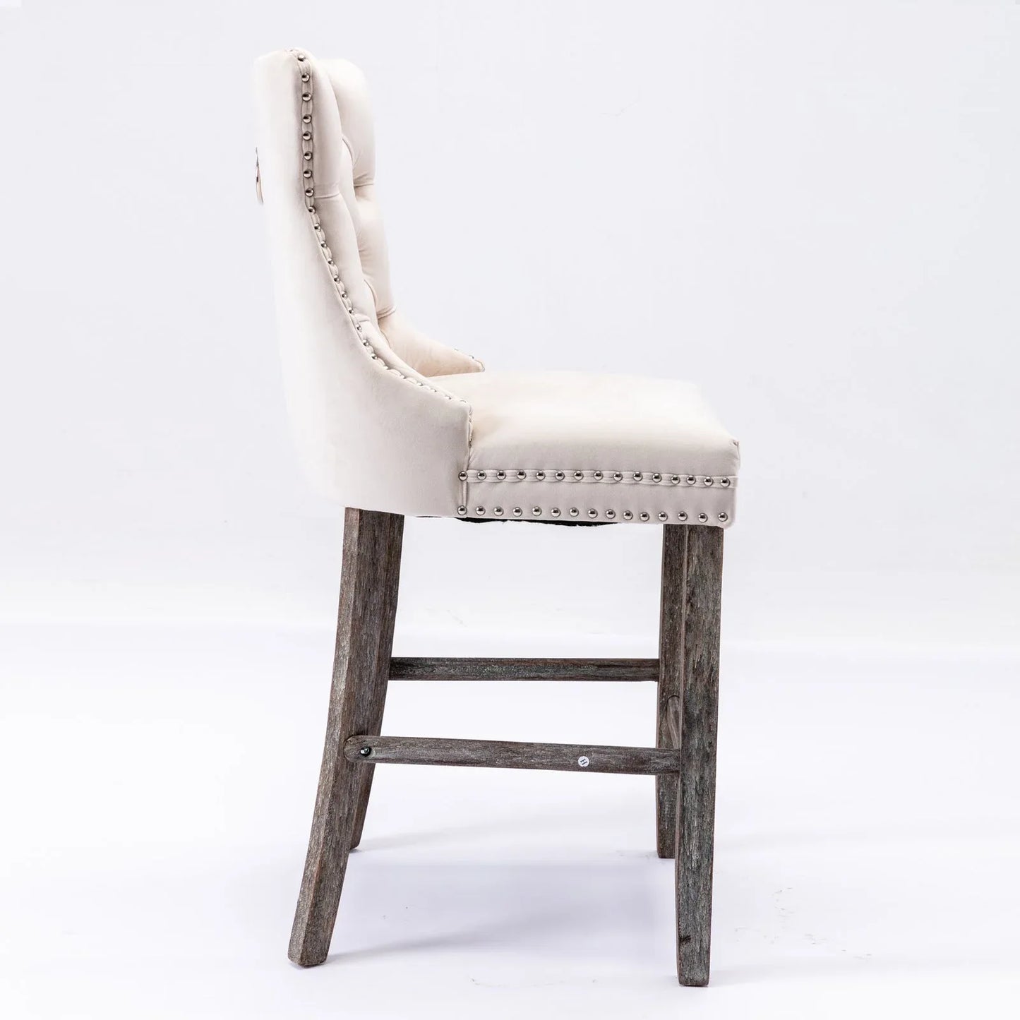 4X Velvet Bar Stools with Studs Trim Wooden Legs Tufted Dining Chairs Kitchen - Mekamart Australia