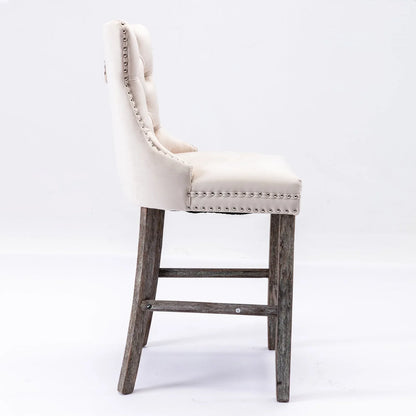 4X Velvet Bar Stools with Studs Trim Wooden Legs Tufted Dining Chairs Kitchen - Mekamart Australia