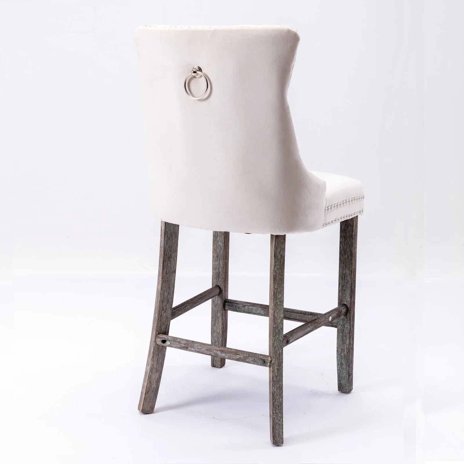 4X Velvet Bar Stools with Studs Trim Wooden Legs Tufted Dining Chairs Kitchen - Mekamart Australia