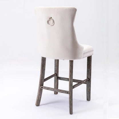 4X Velvet Bar Stools with Studs Trim Wooden Legs Tufted Dining Chairs Kitchen - Mekamart Australia