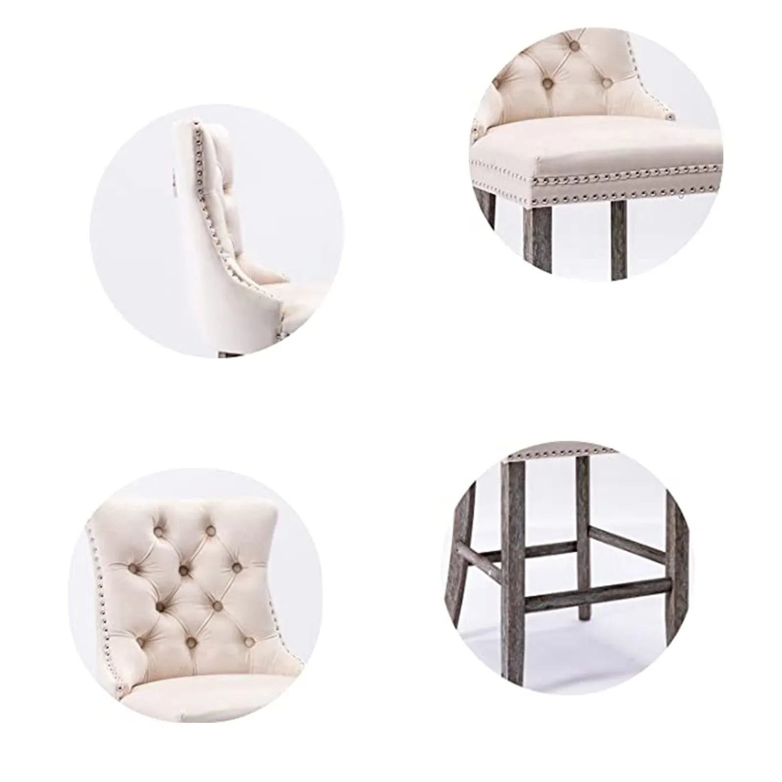 4X Velvet Bar Stools with Studs Trim Wooden Legs Tufted Dining Chairs Kitchen - Mekamart Australia
