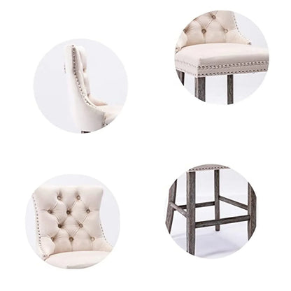 4X Velvet Bar Stools with Studs Trim Wooden Legs Tufted Dining Chairs Kitchen - Mekamart Australia