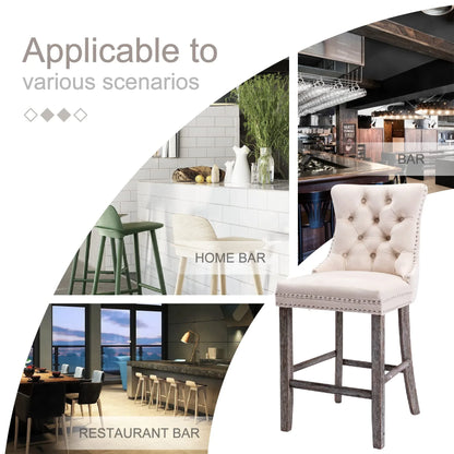 4X Velvet Bar Stools with Studs Trim Wooden Legs Tufted Dining Chairs Kitchen - Mekamart Australia
