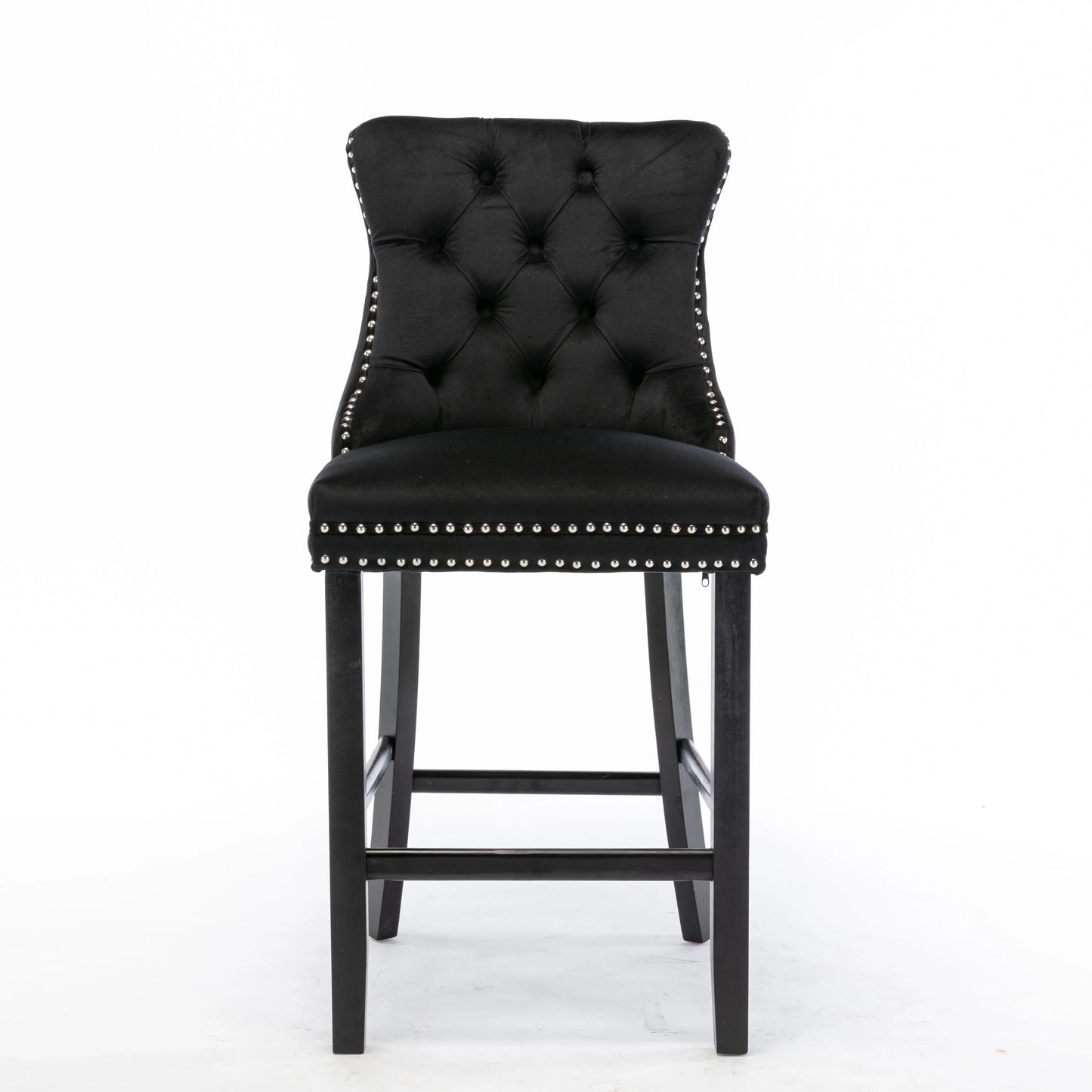 6X Velvet Bar Stools with Studs Trim Wooden Legs Tufted Dining Chairs Kitchen - Mekamart Australia