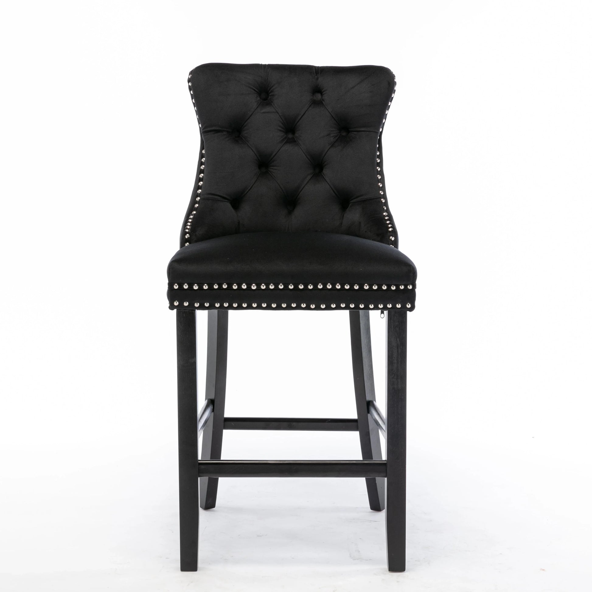 6X Velvet Bar Stools with Studs Trim Wooden Legs Tufted Dining Chairs Kitchen - Mekamart Australia