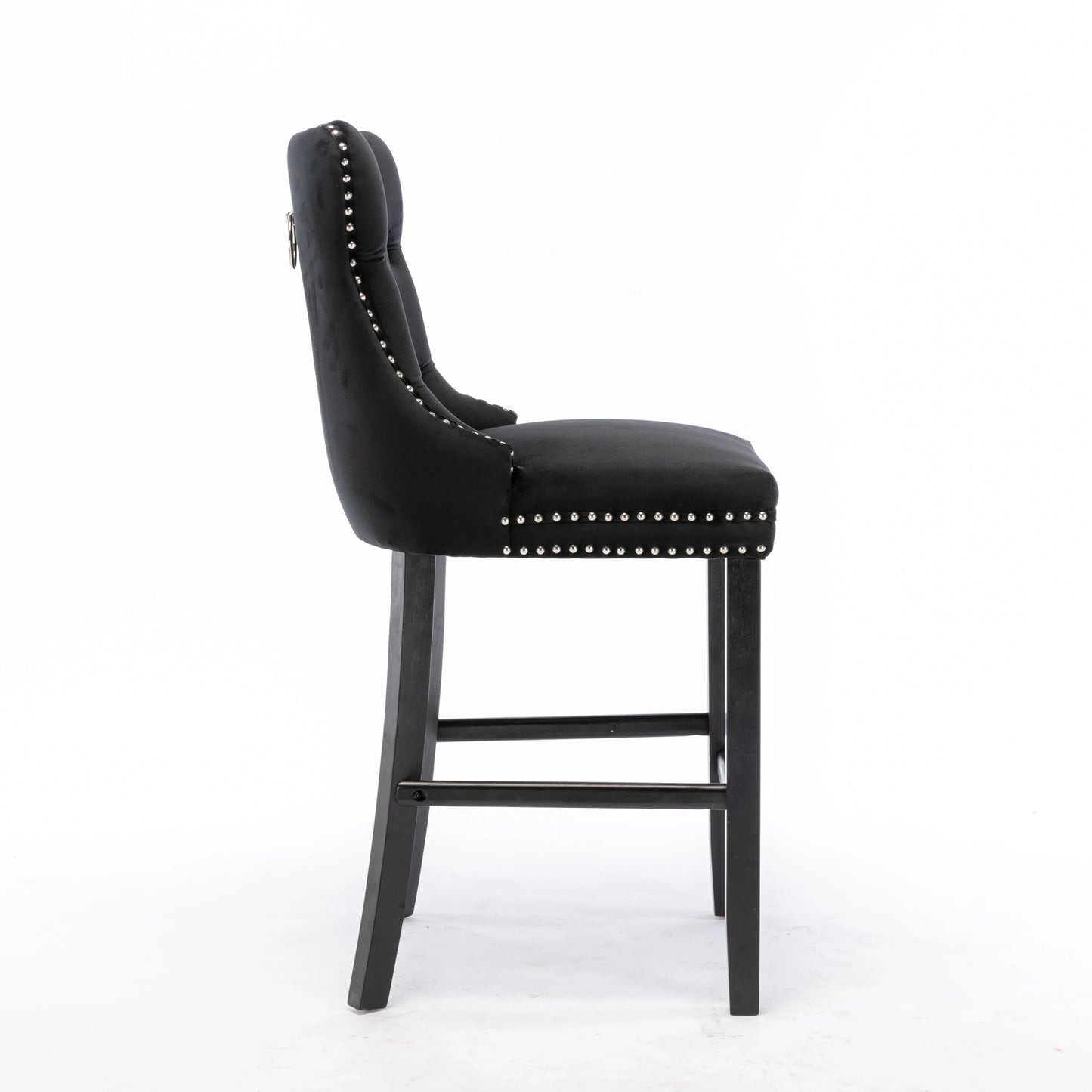 6X Velvet Bar Stools with Studs Trim Wooden Legs Tufted Dining Chairs Kitchen - Mekamart Australia