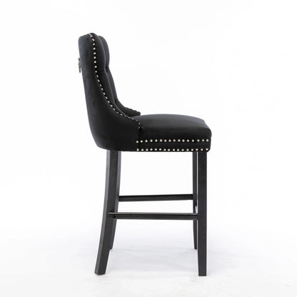 6X Velvet Bar Stools with Studs Trim Wooden Legs Tufted Dining Chairs Kitchen - Mekamart Australia