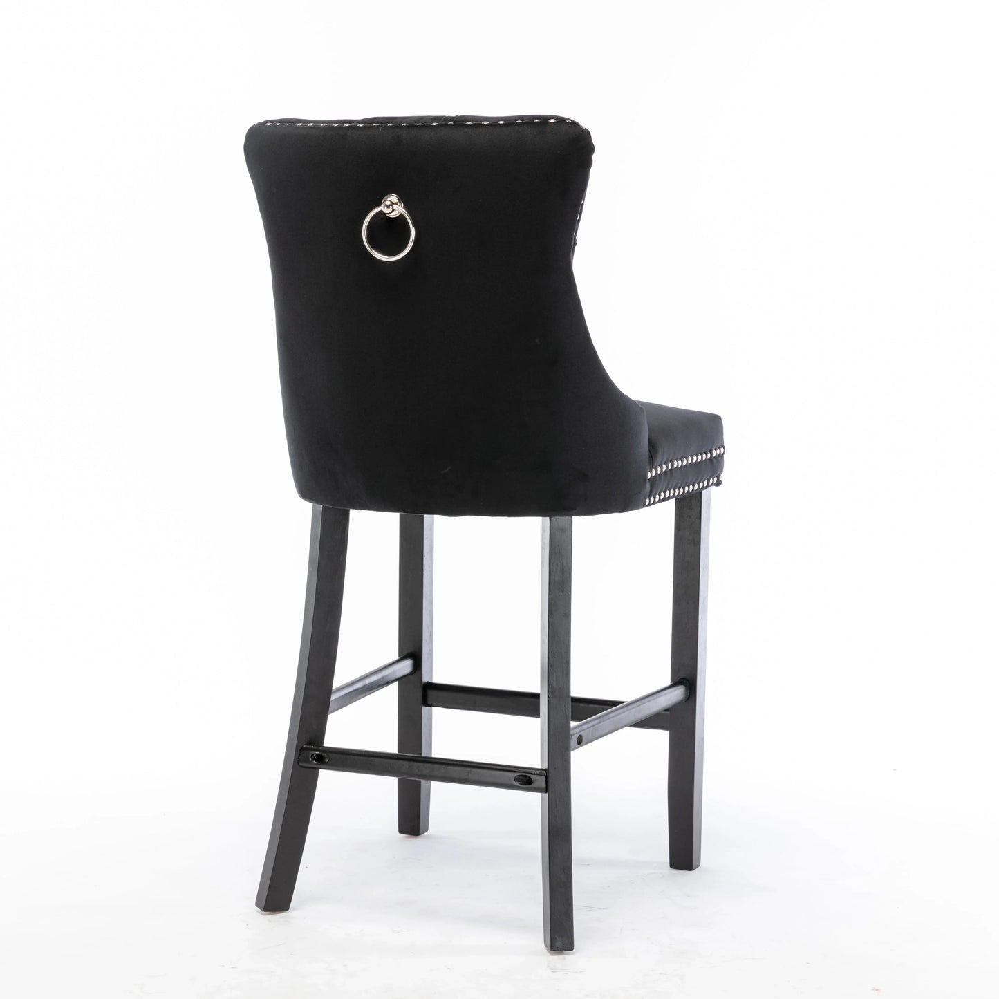 6X Velvet Bar Stools with Studs Trim Wooden Legs Tufted Dining Chairs Kitchen - Mekamart Australia