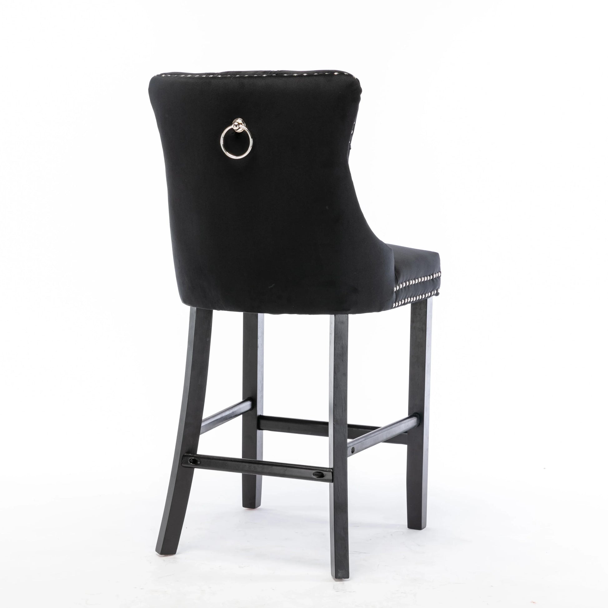 6X Velvet Bar Stools with Studs Trim Wooden Legs Tufted Dining Chairs Kitchen - Mekamart Australia
