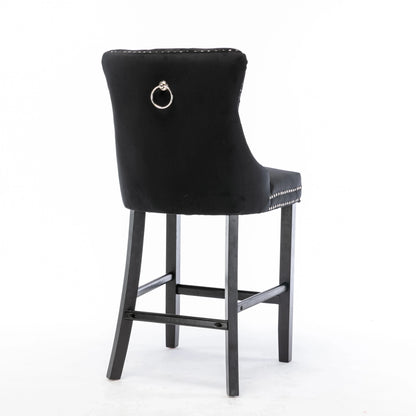 6X Velvet Bar Stools with Studs Trim Wooden Legs Tufted Dining Chairs Kitchen - Mekamart Australia