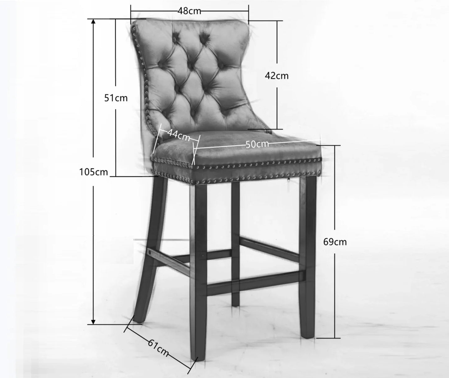 6X Velvet Bar Stools with Studs Trim Wooden Legs Tufted Dining Chairs Kitchen - Mekamart Australia