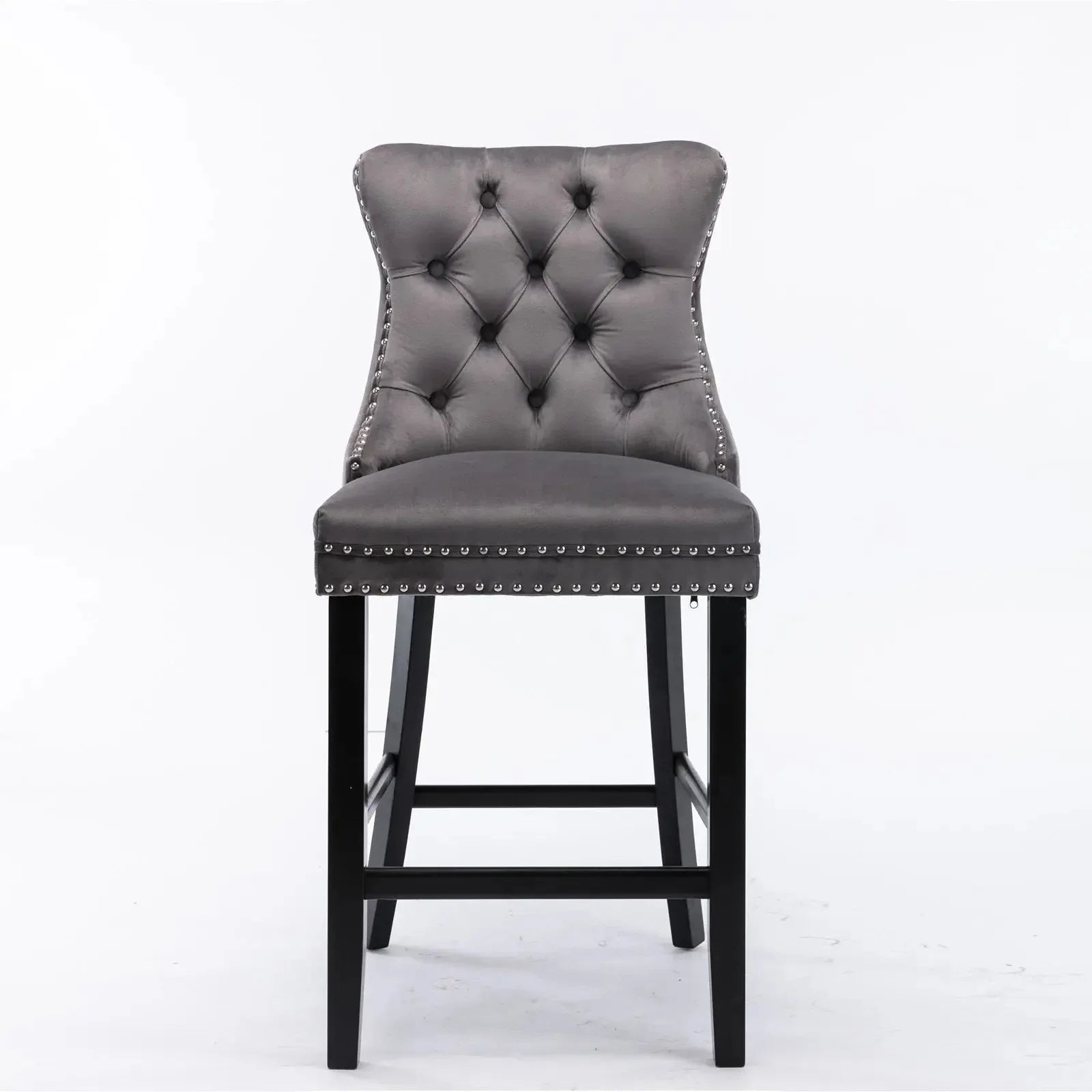6X Velvet Bar Stools with Studs Trim Wooden Legs Tufted Dining Chairs Kitchen - Mekamart Australia