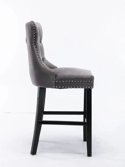 6X Velvet Bar Stools with Studs Trim Wooden Legs Tufted Dining Chairs Kitchen - Mekamart Australia