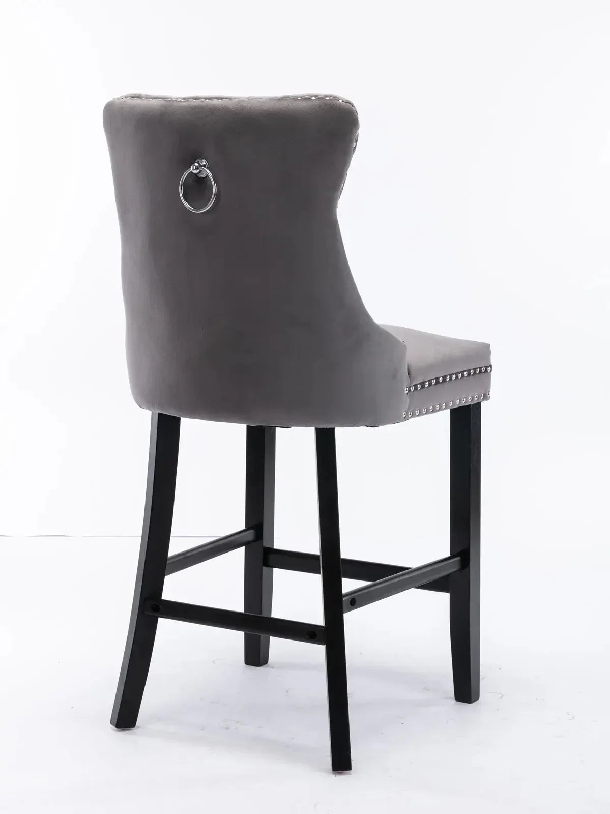 6X Velvet Bar Stools with Studs Trim Wooden Legs Tufted Dining Chairs Kitchen - Mekamart Australia