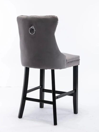 6X Velvet Bar Stools with Studs Trim Wooden Legs Tufted Dining Chairs Kitchen - Mekamart Australia