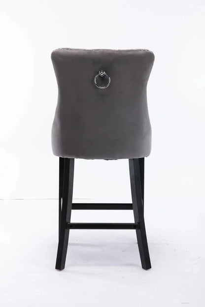6X Velvet Bar Stools with Studs Trim Wooden Legs Tufted Dining Chairs Kitchen - Mekamart Australia