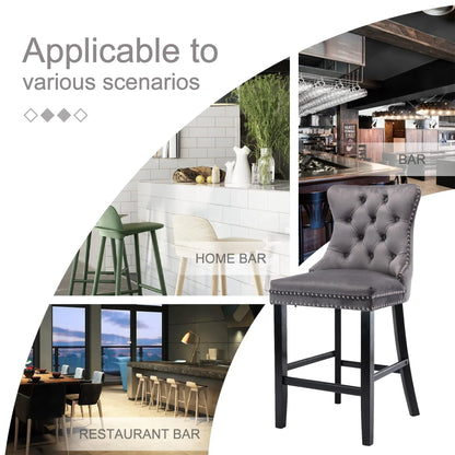 6X Velvet Bar Stools with Studs Trim Wooden Legs Tufted Dining Chairs Kitchen - Mekamart Australia