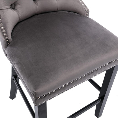 6X Velvet Bar Stools with Studs Trim Wooden Legs Tufted Dining Chairs Kitchen - Mekamart Australia