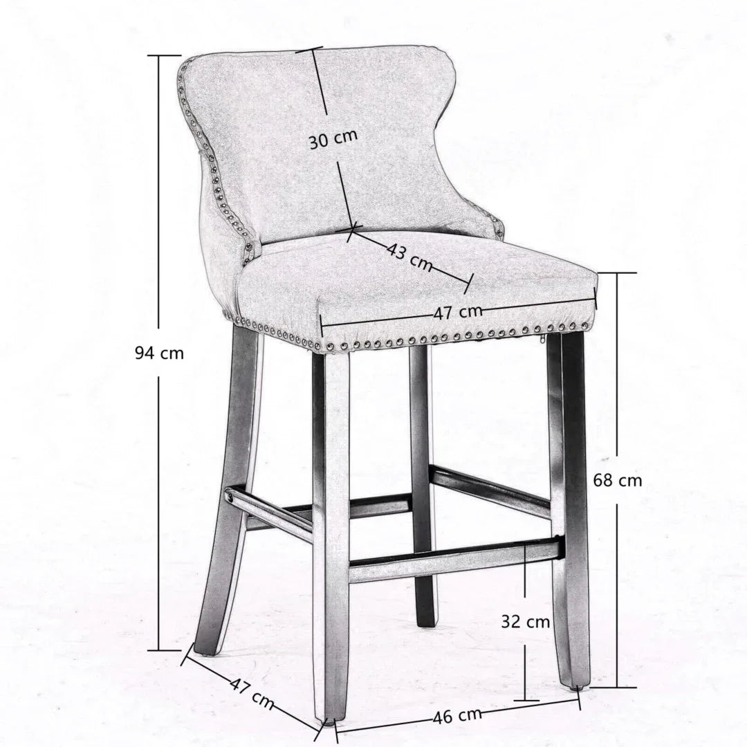 2x Velvet Upholstered Button Tufted Bar Stools with Wood Legs and Studs-Beige - Mekamart Australia